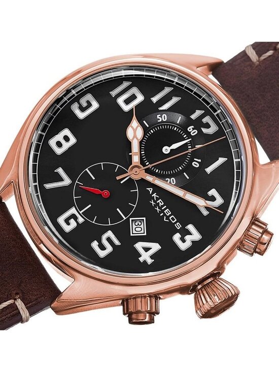 NWT Akribos XXIV Essential Chronograph Black Dial Brown Leather Men\'s Watch main image 4